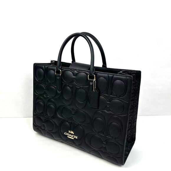 Coach Large Maggie Tote Bag In Blocked Signature Leather Black CY672 $598 - Picture 2 of 12